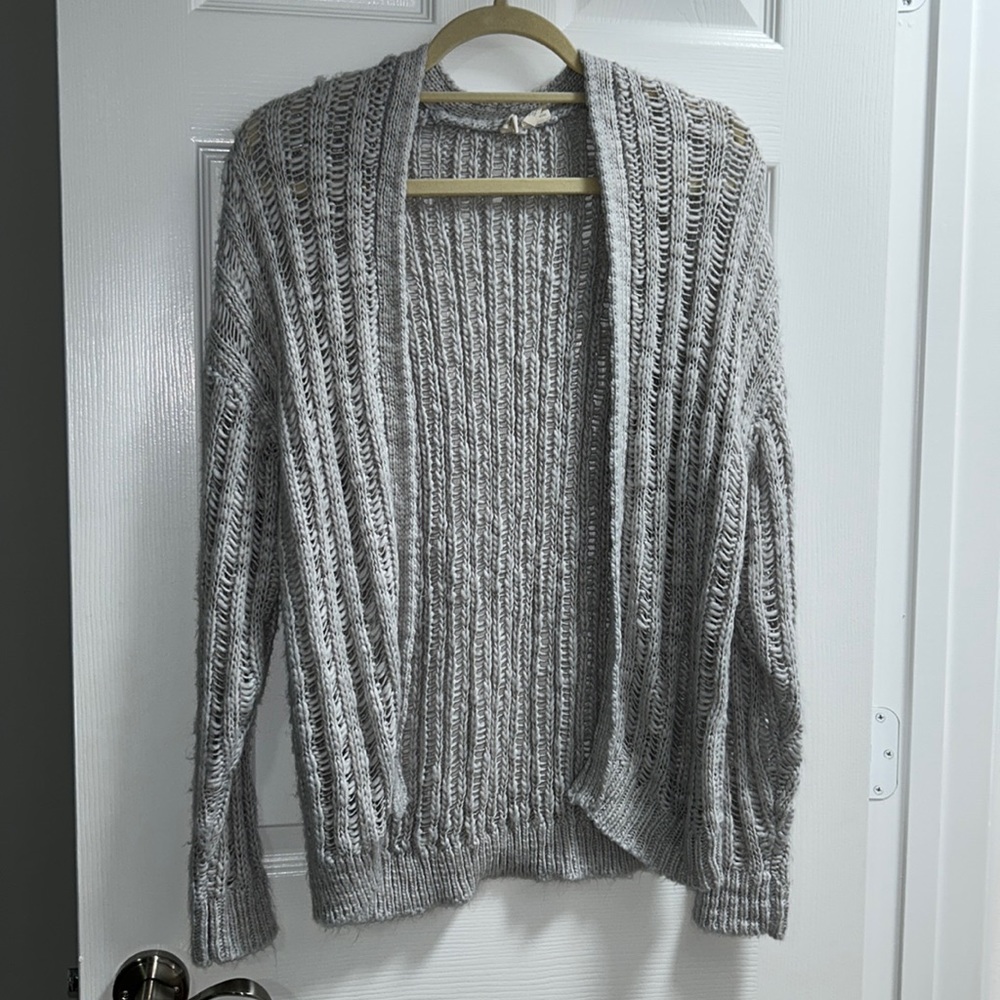 gray cardigan